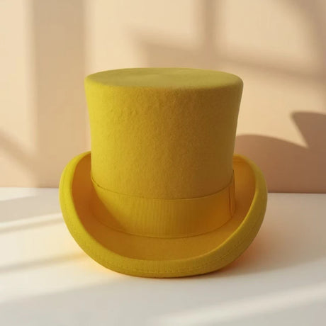 100% Wool Flat Top Hats Solid Colours Wide Ribbon Magician Performance Hat