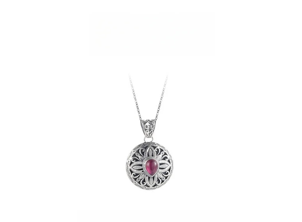 The Eye of the Wise S925 Sterling Silver Pendants Ancient Pattern Red Corundum