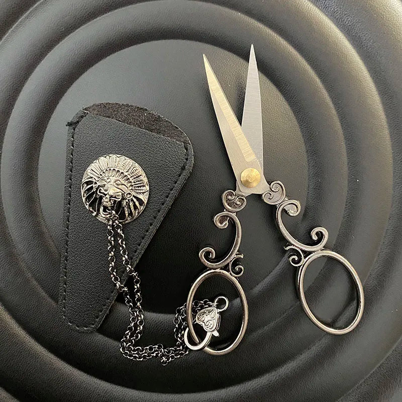 5.1inch Stainless Steel Embroidery Scissors with Chain Leather Cover