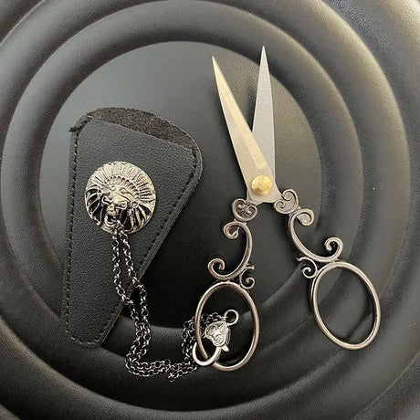 5.1inch Stainless Steel Embroidery Scissors with Chain Leather Cover