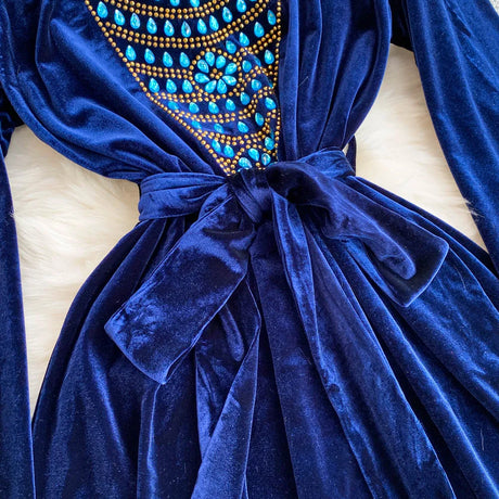 Royal Peacock Velvet Dress