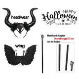 Girls Maleficent Black Tutu Halloween Costume with Feather Shawl