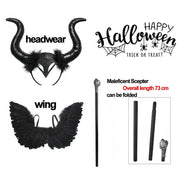 Girls Maleficent Black Tutu Halloween Costume with Feather Shawl