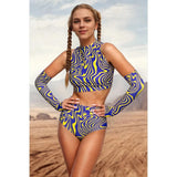Roller Derby Performance Outfit Women High Neck Crop Set Rave Party Clubwear Printed Bodycon Set