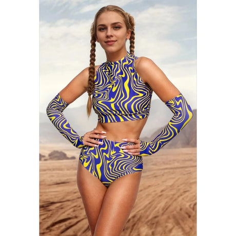 Roller Derby Performance Outfit Women High Neck Crop Set Rave Party Clubwear Printed Bodycon Set