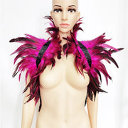 Black Rooster Feather Shrug Gothic Collar with Ribbon Ties