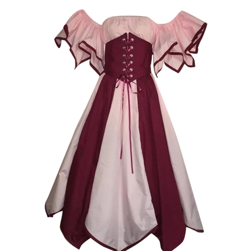 Petal Hem Medieval Carnival Costumes Lace Up Dresses