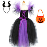 Girls Witch Ghost Vampire Halloween Costume Fluffy Tulle Dress