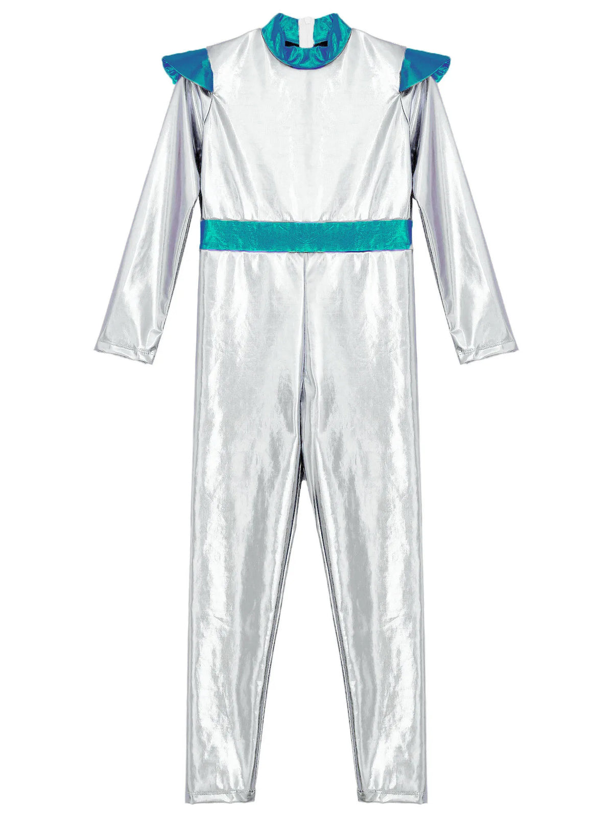 Girls Boys Alien Costume Shiny Metallic Full Body Suit Space Astronaut Robot Halloween Dress Up