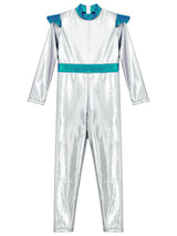 Girls Boys Alien Costume Shiny Metallic Full Body Suit Space Astronaut Robot Halloween Dress Up