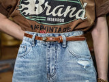 Shallee's Genuine Leather Women's Belt Pure Copper Button Western Cowboy Style
