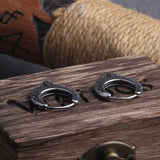 Viking V Tendrils Stainless Steel Huggie Hoop Earrings for Men with Wooden Box