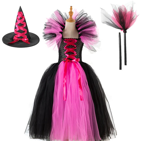 Girls Witch Ghost Vampire Halloween Costume Fluffy Tulle Dress