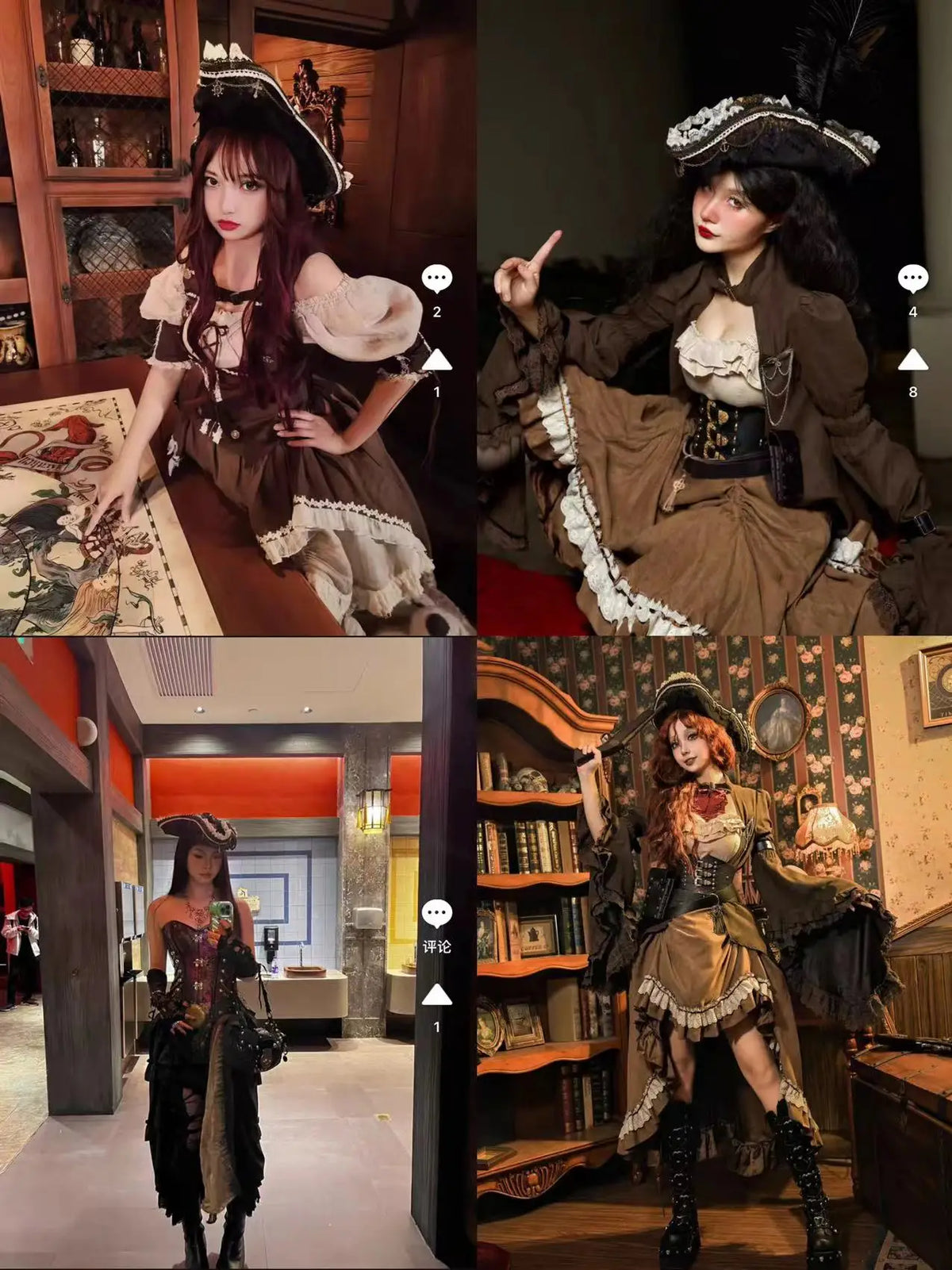 Pirate Hats Vintage Skull Feather Triangle Hats Halloween CosPlay Pirate Top Hat