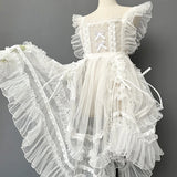 Sweet Lolita Aprons Sheer Mesh Ruffled Lace Over Layer