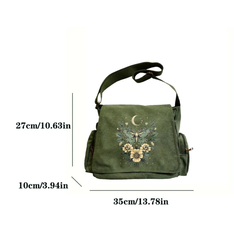 Luna Moth Butterfly Print Canvas Shoulder Bag Crossbody Messenger Bag
