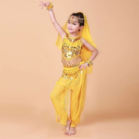 Girl's Stage Performance Chiffon Belly Dance Costume 7pcs Sets Kids Dancing Outfits