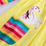 Girls' Long Sleeve Unicorn Dress Two Pockets Rainbow Sleeves