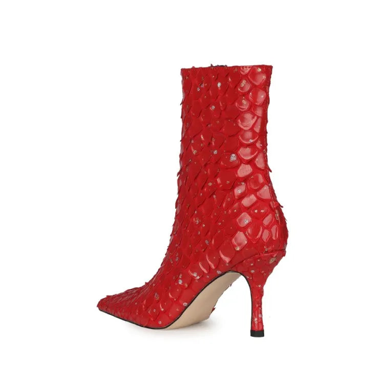Sssseriously Ssssasssy Sssshort Boots Black Red Snake Ankle Boots