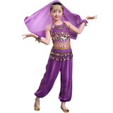 Girl's Stage Performance Chiffon Belly Dance Costume 7pcs Sets Kids Dancing Outfits