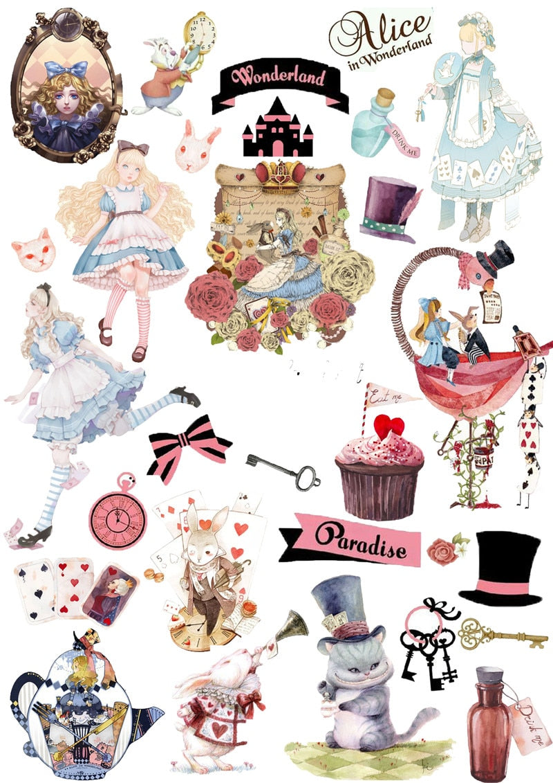 Vintage Alice In Wonderland Theme Scrapbooking Stickers