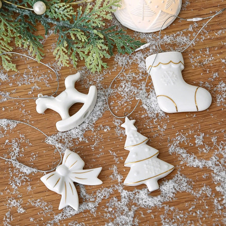 White Ceramic Christmas Tree Ornaments Snowman Reindeer Xmas Hanging Decor