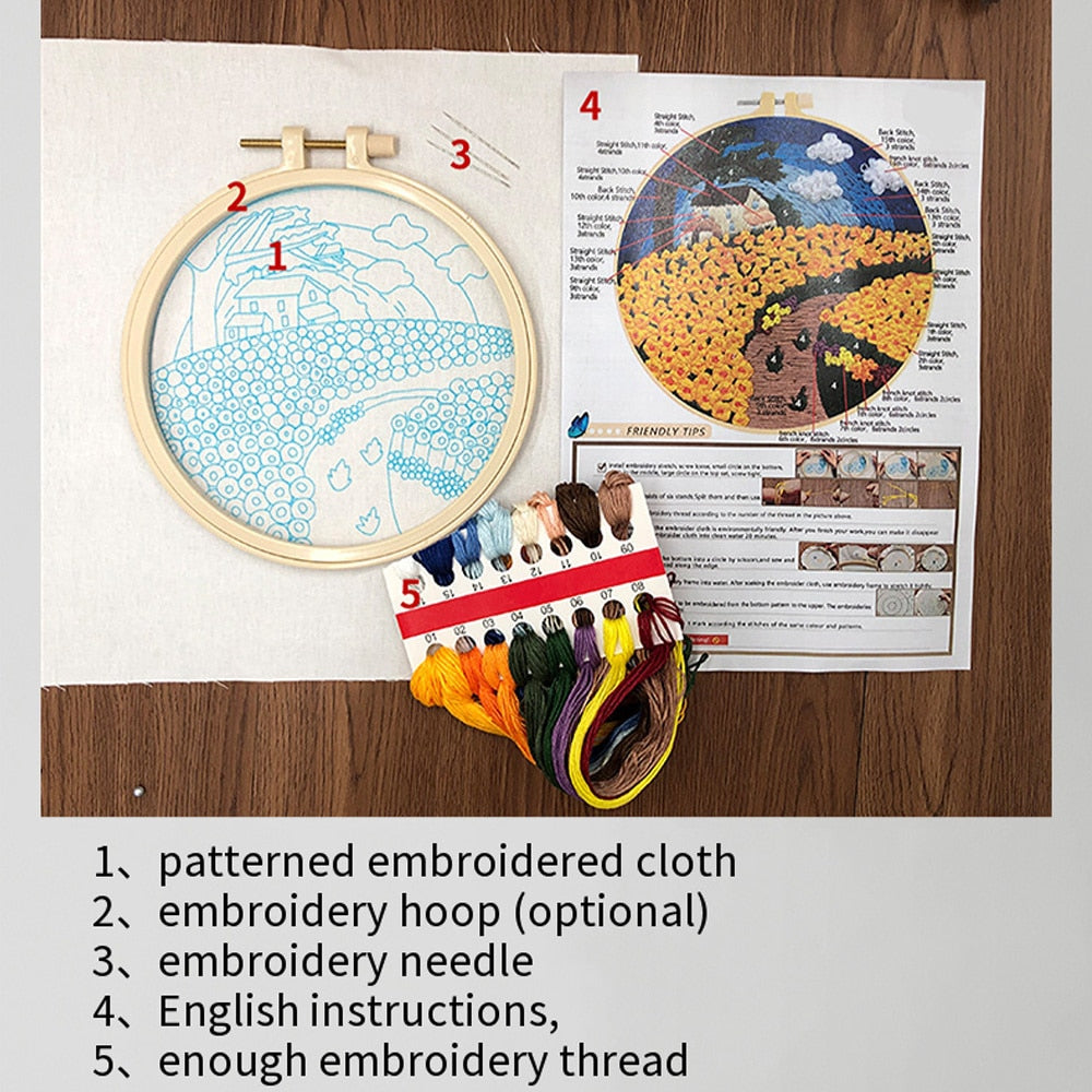 DIY Floral Landscapes Beginner Embroidery Set With Hoop DIY Craft Kits
