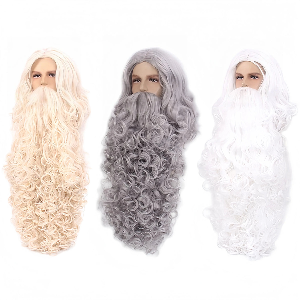 Wizard Santa Claus Long Curly Beard Wigs,Eyebrows Moustache Synthetic Wig Costume Old Men