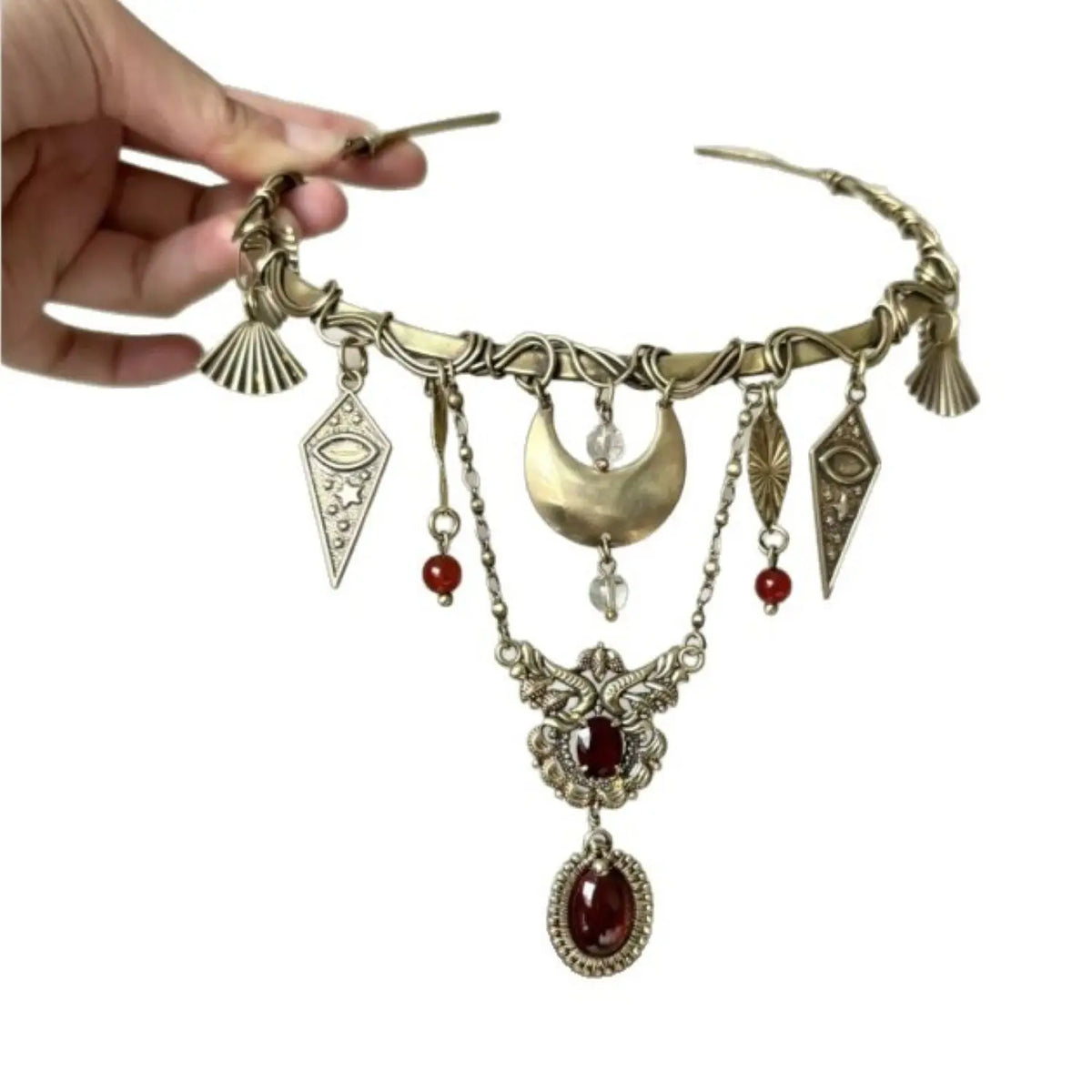 Red Crystal Moon Pagan Goddess Choker Necklace