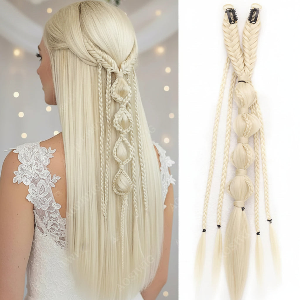 Medieval Maiden Hair Braids Clip in Hair Extensions 24 Inches Synthetic Wig Hairpieces