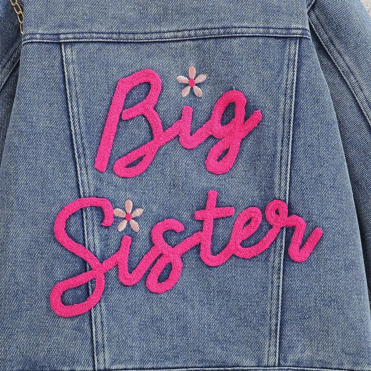 Cousin Crew and Sisters Letter Printed Denim Jackets for Girls