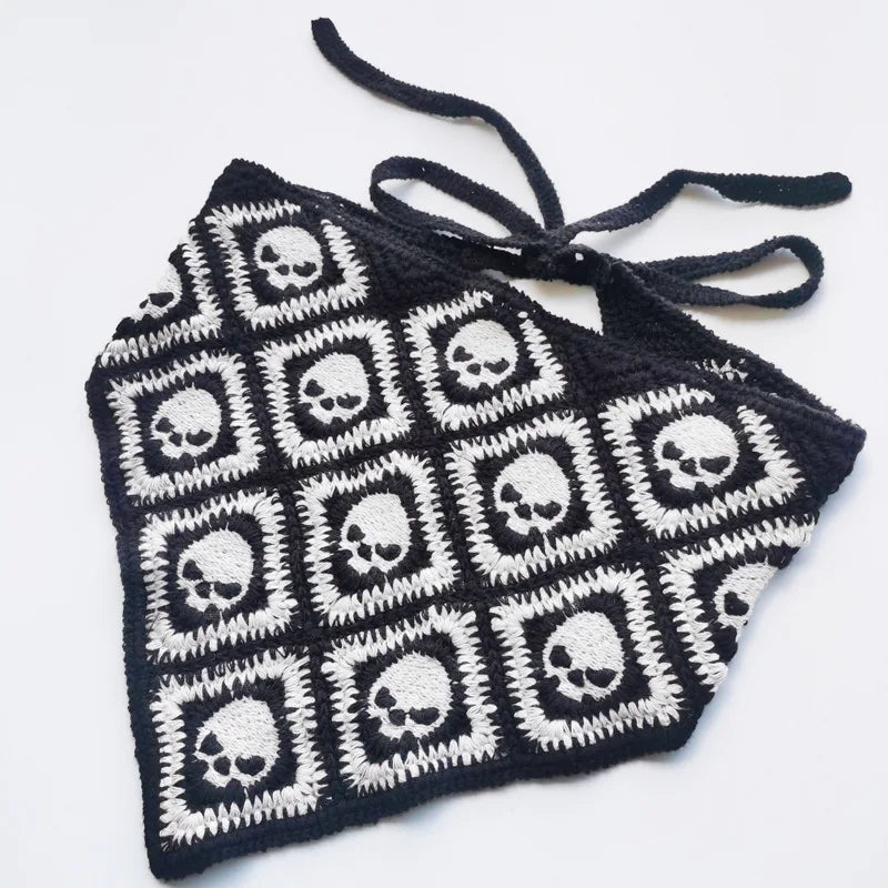 Skulls Bats Spiderwebs Halloween Crochet Headscarves Knitted Cotton Triangle Scarf