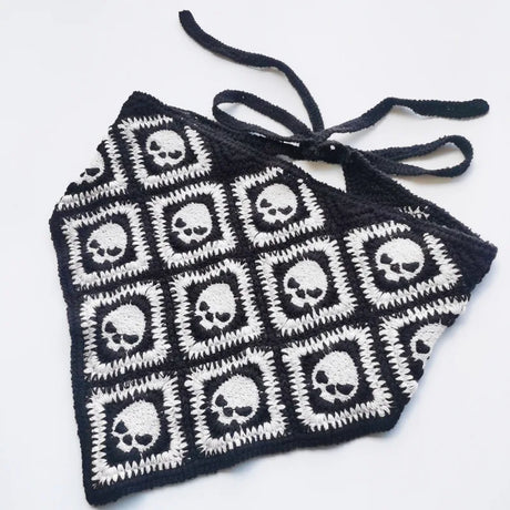 Skulls Bats Spiderwebs Halloween Crochet Headscarves Knitted Cotton Triangle Scarf