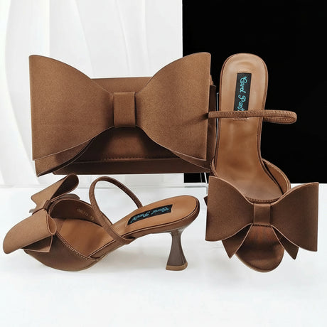 Big Butterfly Bow Pointed Toe Heel Shoes and Matching Bag Set Wedding Party Pumps