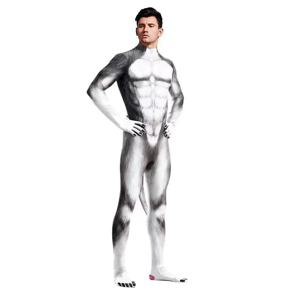 Animal Cosplay Carnival Costume Adults Bodysuit Unisex with Paws and Tail