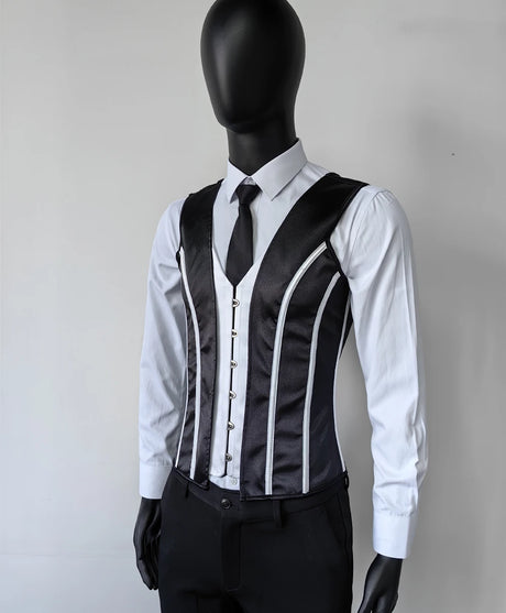 Vintage Circus Men's Boned Waistcoat Corset Vest Lace Up Burlesque Performance Stage Costume