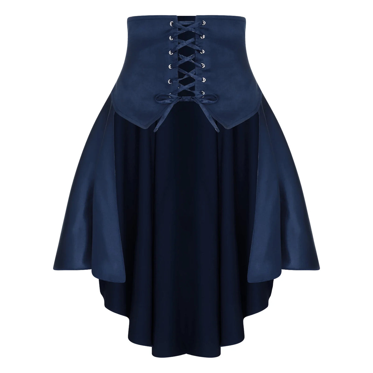 Gothic Steampunk Satiny Pirate Skirt Front Lace-up Tiered Irregular Hem Skirt Waist Belt Medieval Costume