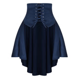 Gothic Steampunk Satiny Pirate Skirt Front Lace-up Tiered Irregular Hem Skirt Waist Belt Medieval Costume