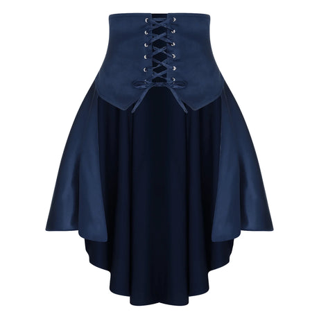 Gothic Steampunk Satiny Pirate Skirt Front Lace-up Tiered Irregular Hem Skirt Waist Belt Medieval Costume