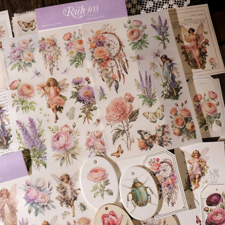 2 Sheet RUB ON Fairy Stickers Junk Journal Craft Transfer Rose Butterfly Stickers DIY Scrapbooking Craft Stickers