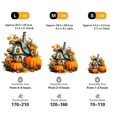 Pumpkin Cottage Wooden Jigsaw Puzzle Irregular Shaped Pieces