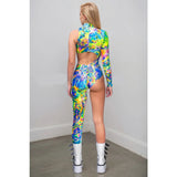 Asymmetrical Women Cyberpunk  Bodysuit Costume Colourful Jumpsuit Cosplay Halloween Party Performance Suit