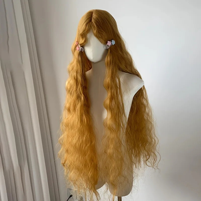 One Meter Long Golden Wool Synthetic Wig Fluffy Long Curly Hair Wig