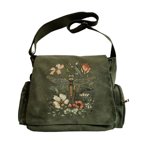 Dragonfly Print Canvas Shoulder Bag Crossbody Messenger Bag