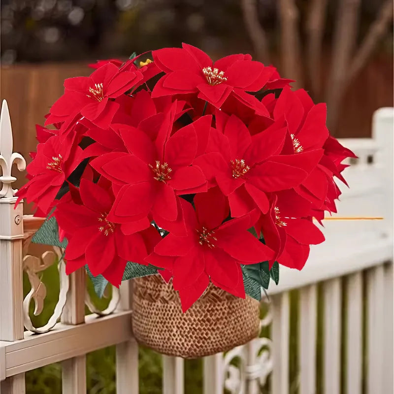 Artificial Christmas Red Poinsettia Flower Bouquets