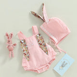 Baby Bunny Romper Rabbit Ears Overalls Bodysuit Playsuits Easter Day Outfit Costume with Hat