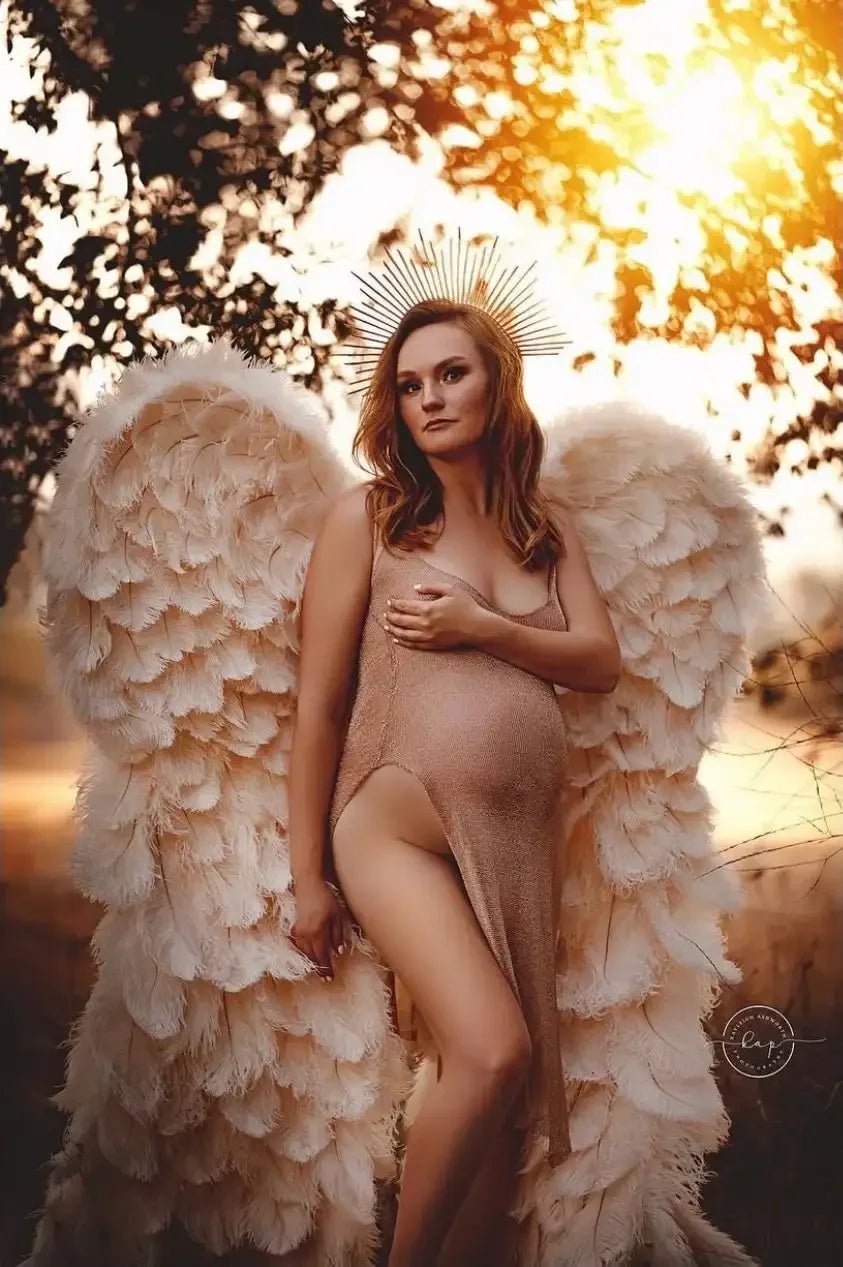 Golden Goddess Pregnancy Dress Knitted Maternity Photoshoot Outfit