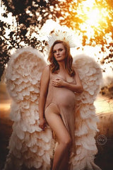 Golden Goddess Pregnancy Dress Knitted Maternity Photoshoot Outfit
