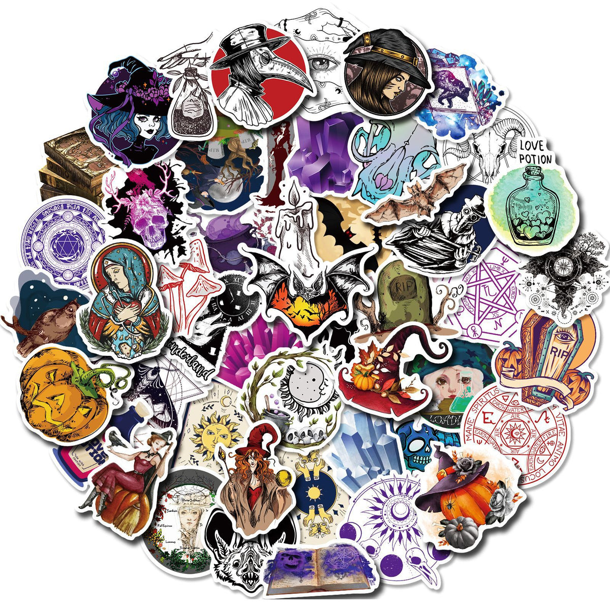 50PCS Magic Witch Halloween Stickers Decals