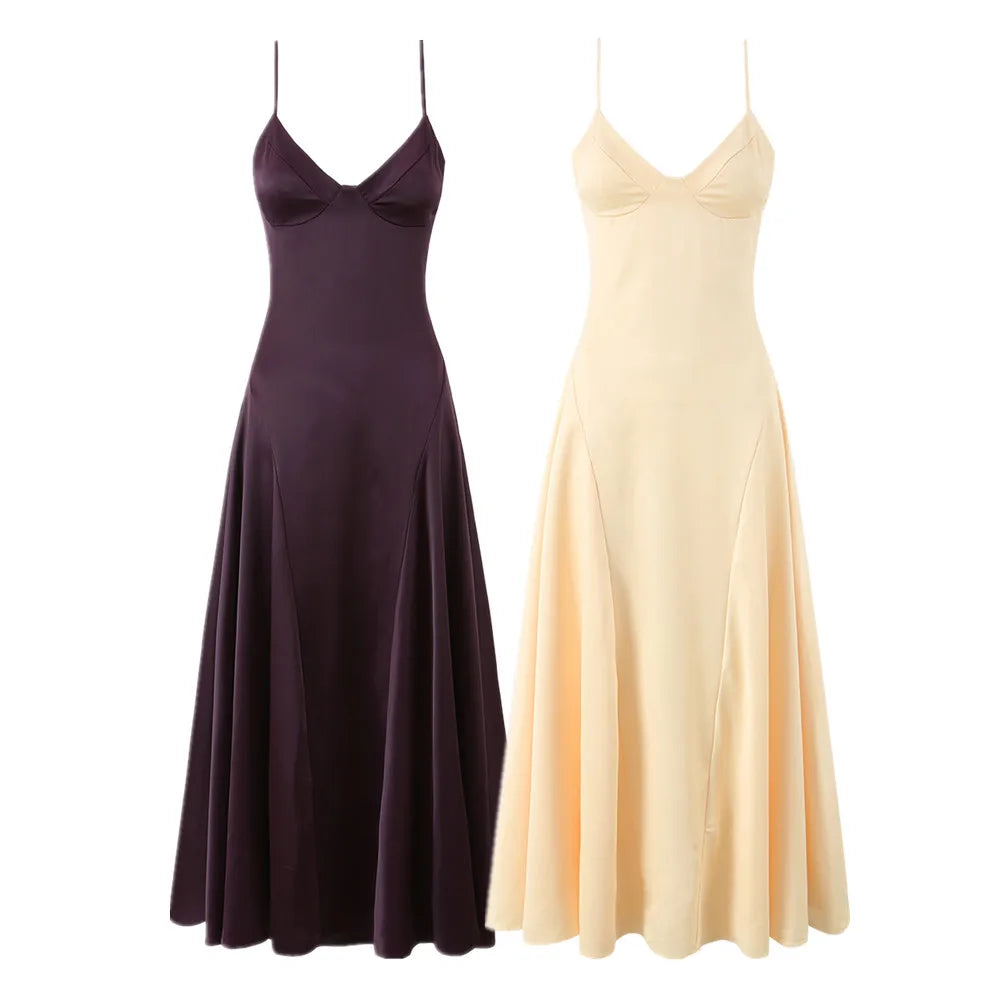 Laced Back Satin Sling Slip Dress Layering Piece